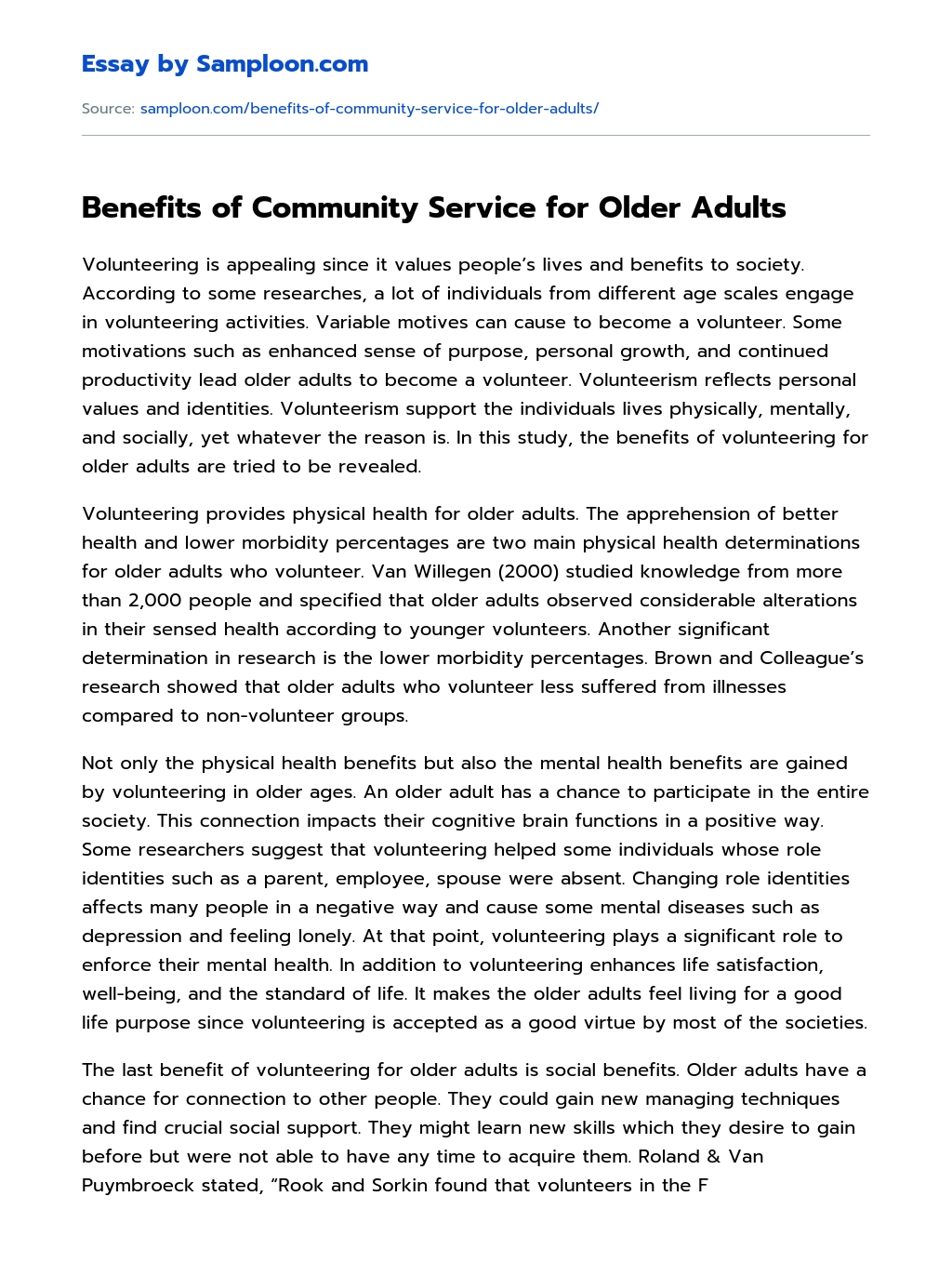Benefits of Community Service for Older Adults essay