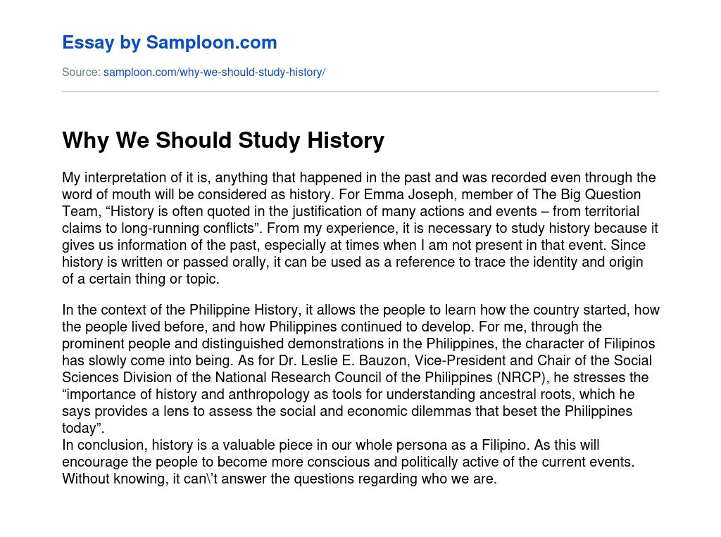Why We Should Study History essay