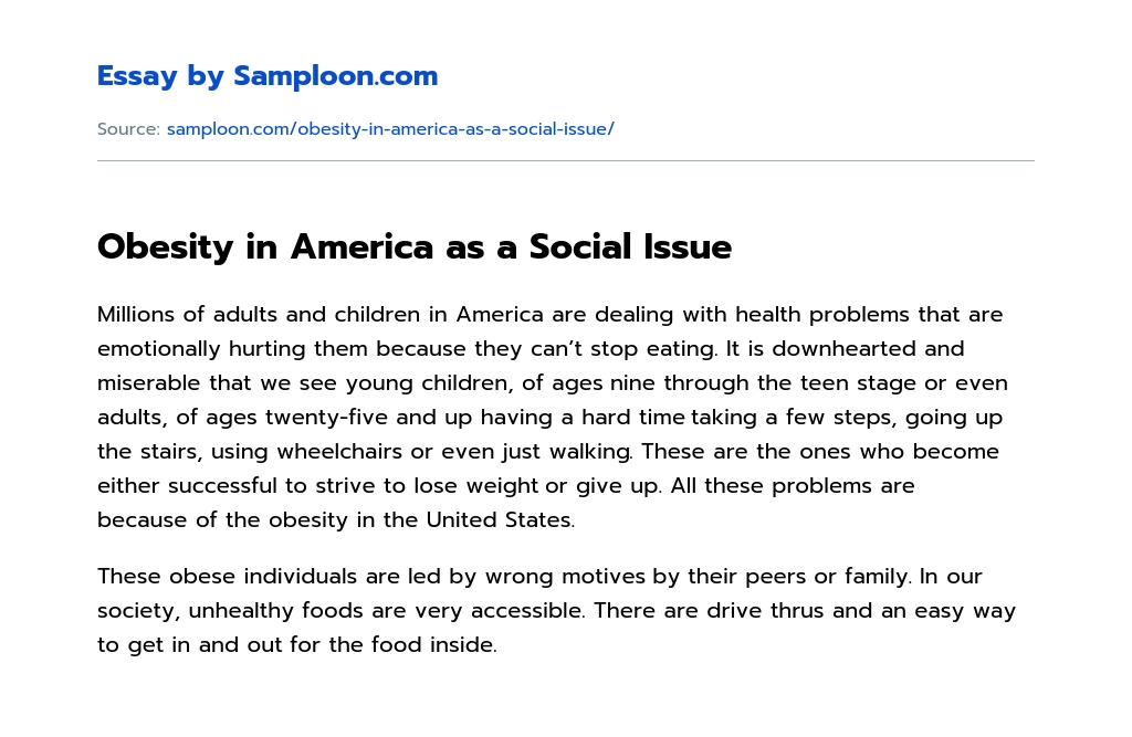Obesity in America as a Social Issue essay