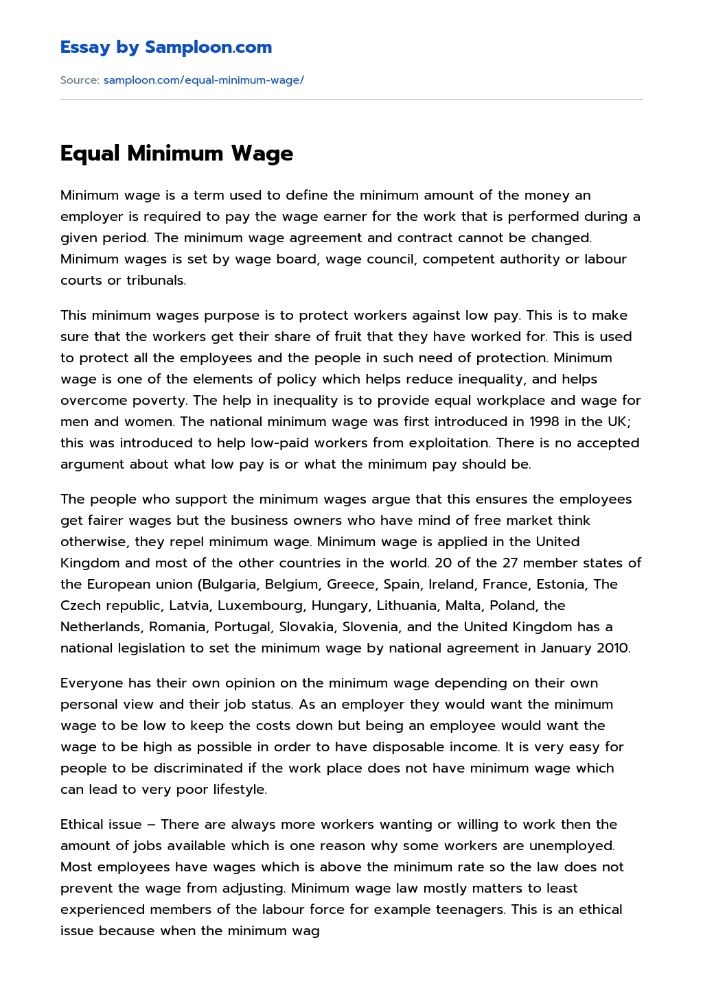 should the minimum wage be increased essay