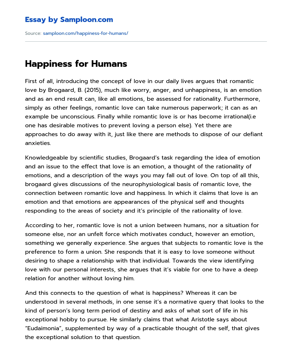 Happiness for Humans essay