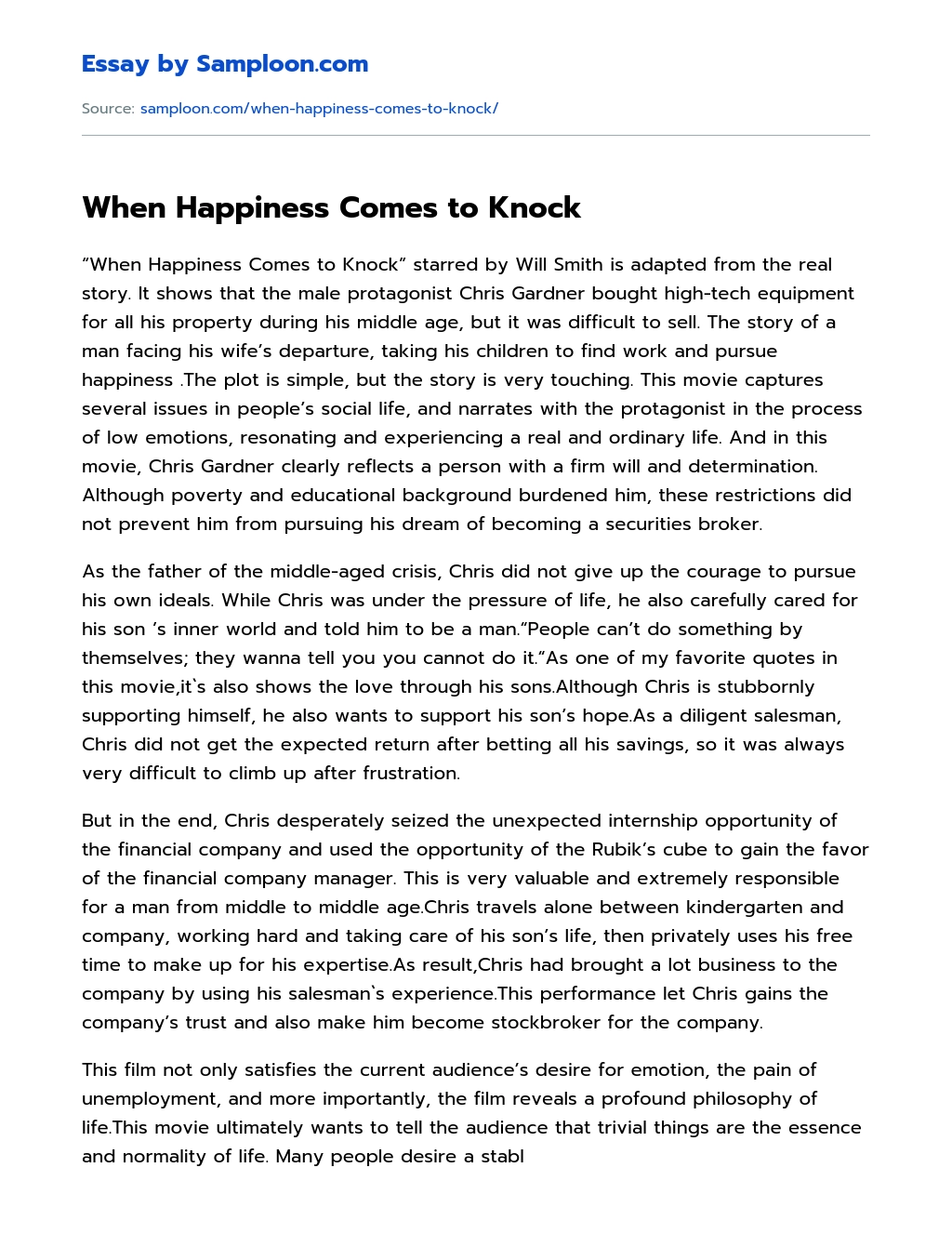 When Happiness Comes to Knock essay