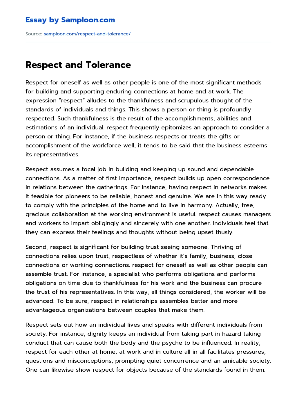 Respect and Tolerance Narrative Essay essay