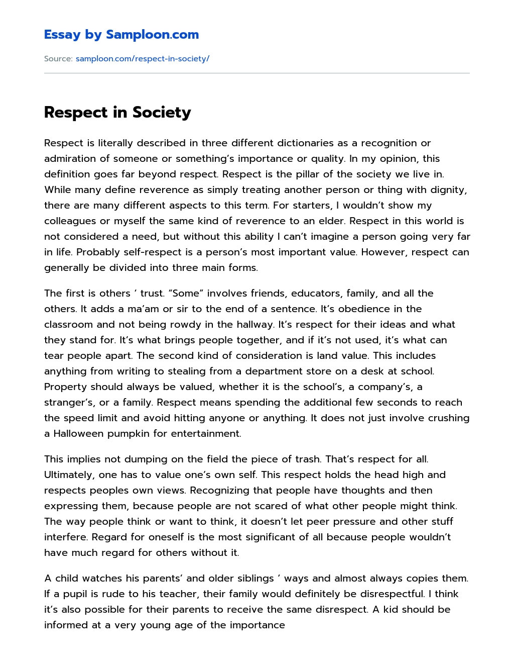 Respect in Society Argumentative Essay essay