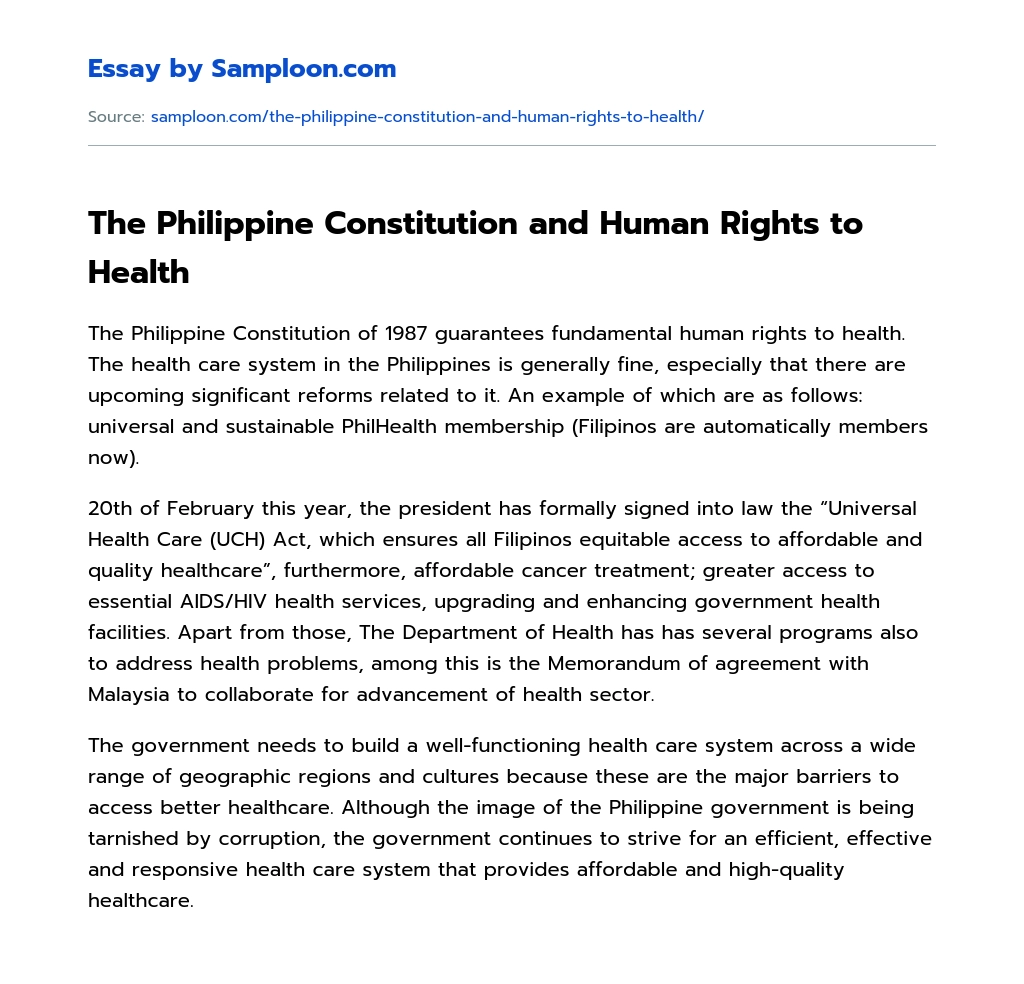 The Philippine Constitution and Human Rights to Health essay