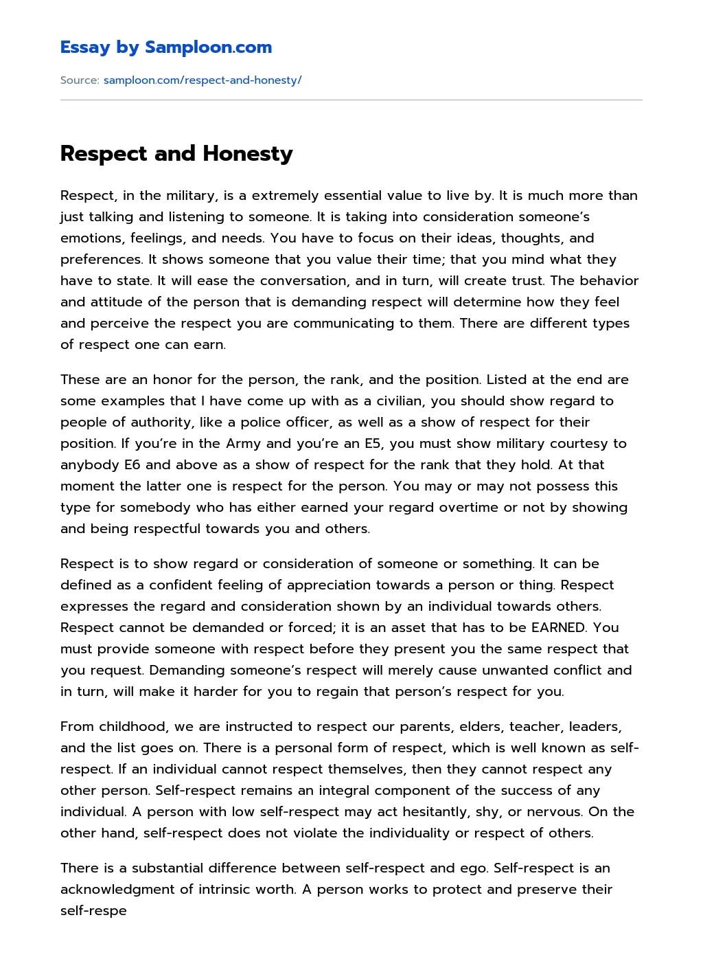 Respect and Honesty Argumentative Essay essay