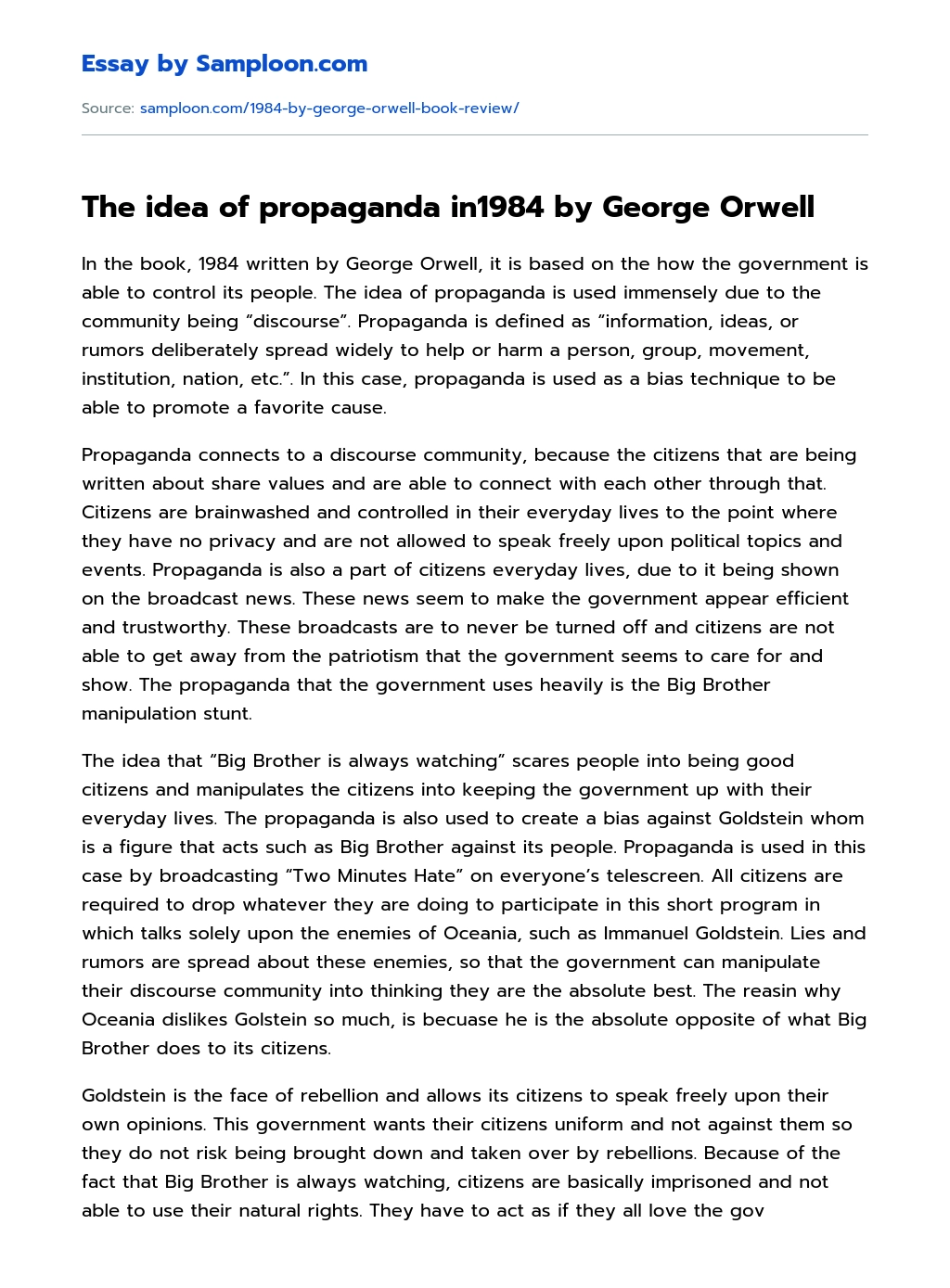 The idea of propaganda in1984 by George Orwell Analytical Essay essay