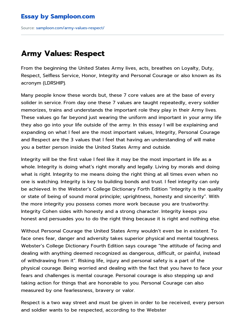 Army Values: Respect essay