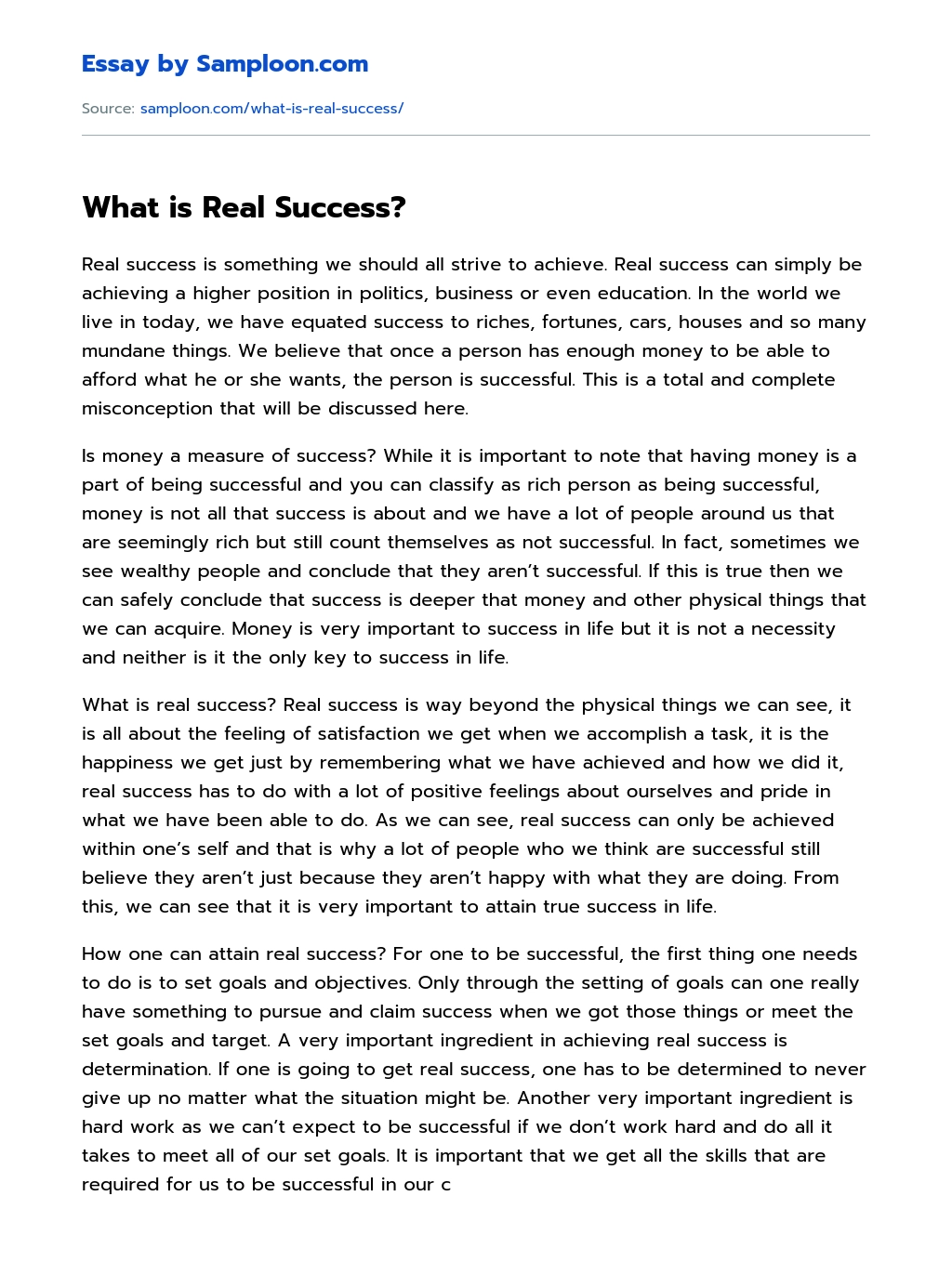 What is Real Success? Argumentative Essay essay