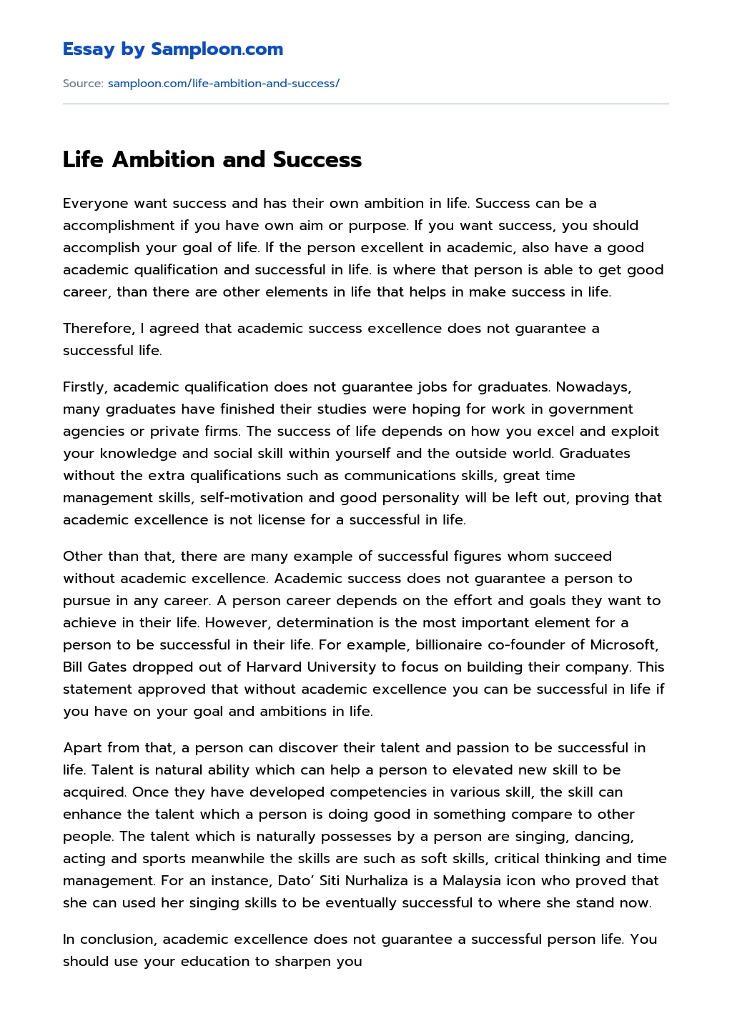 Life Ambition and Success essay