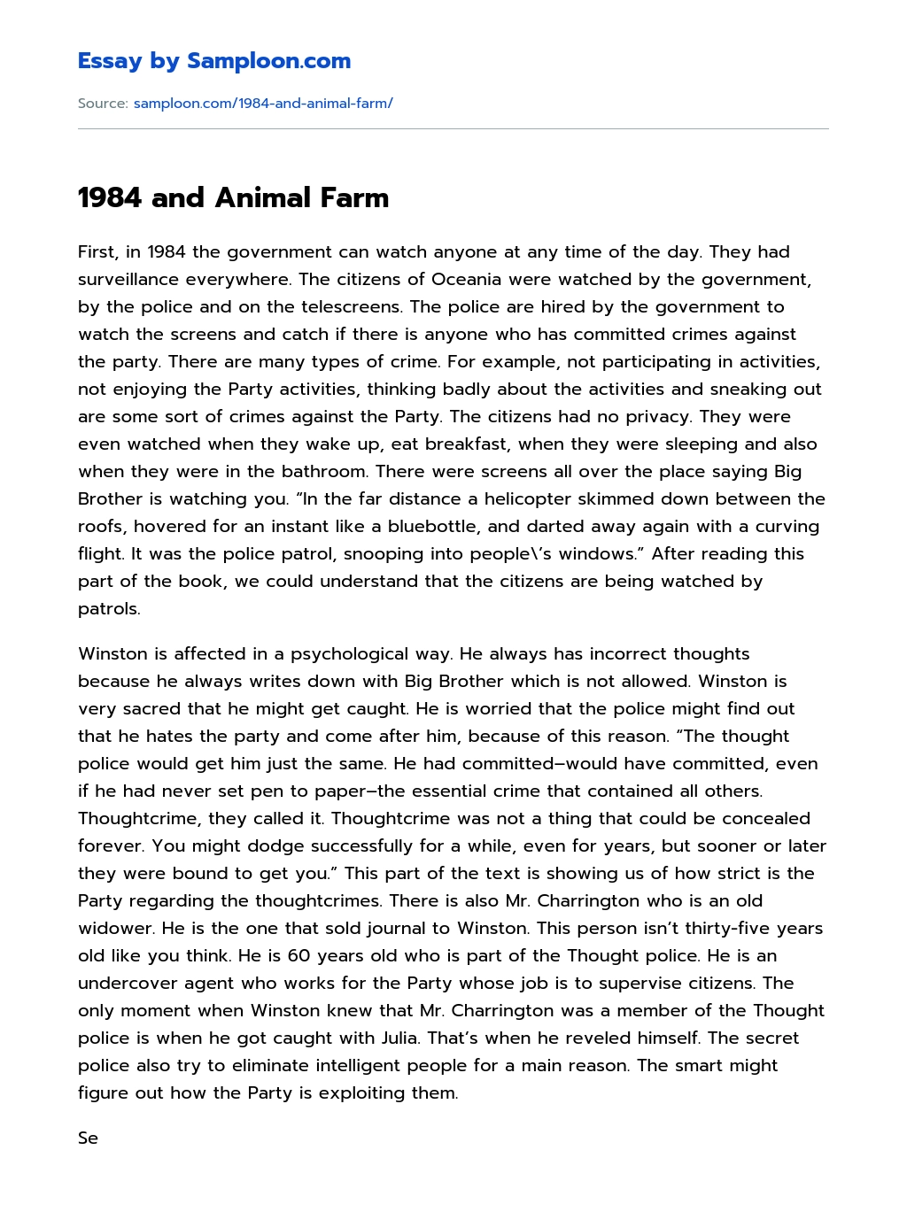 1984 and Animal Farm essay
