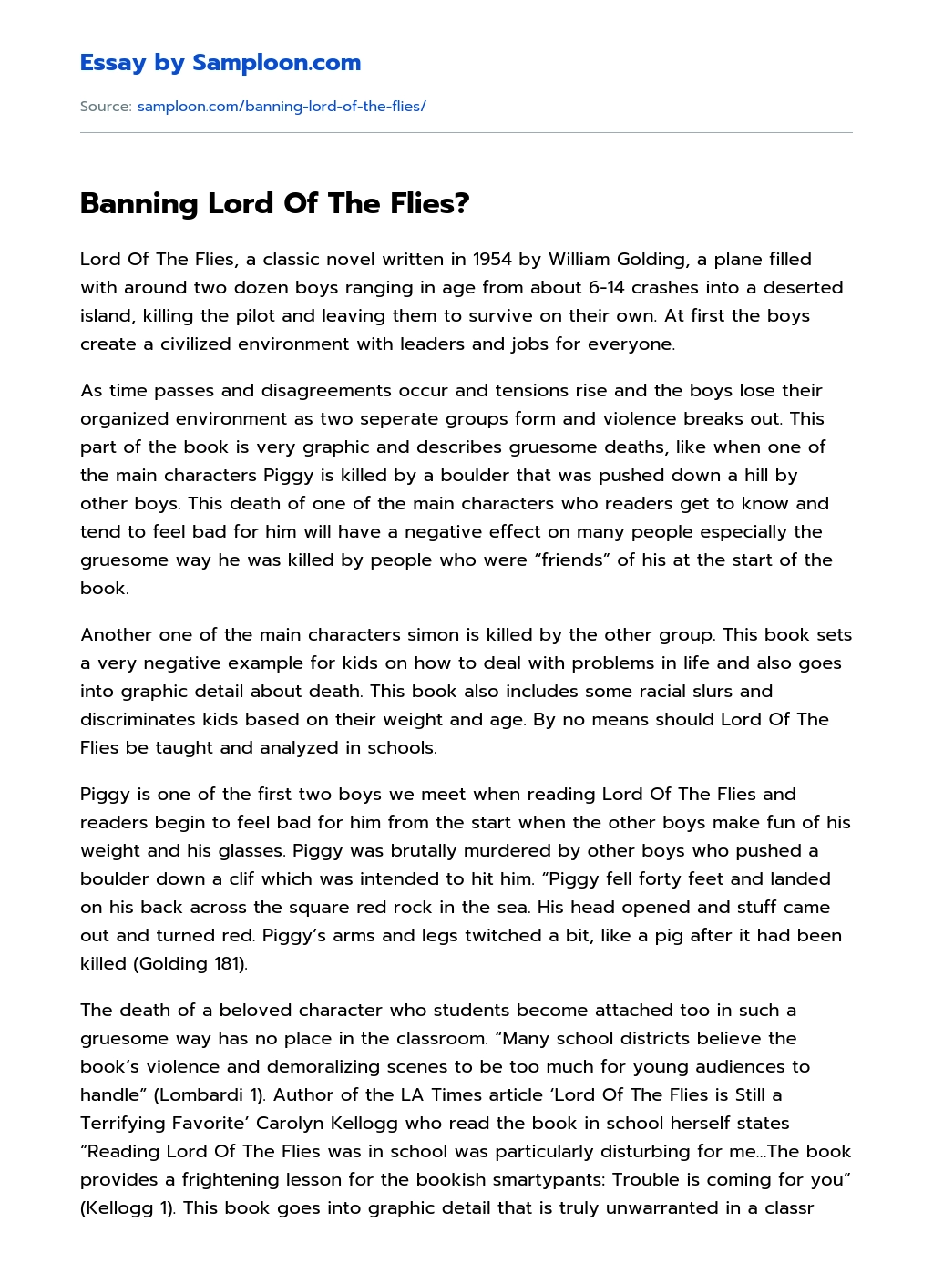 Banning Lord Of The Flies? Book Review essay