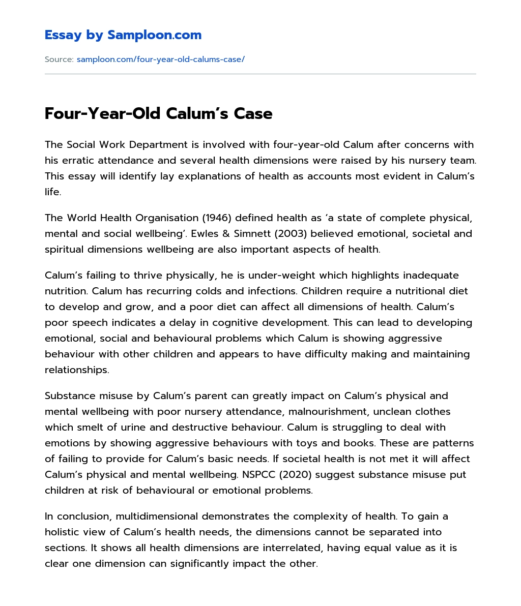 Four-Year-Old Calum’s Case essay