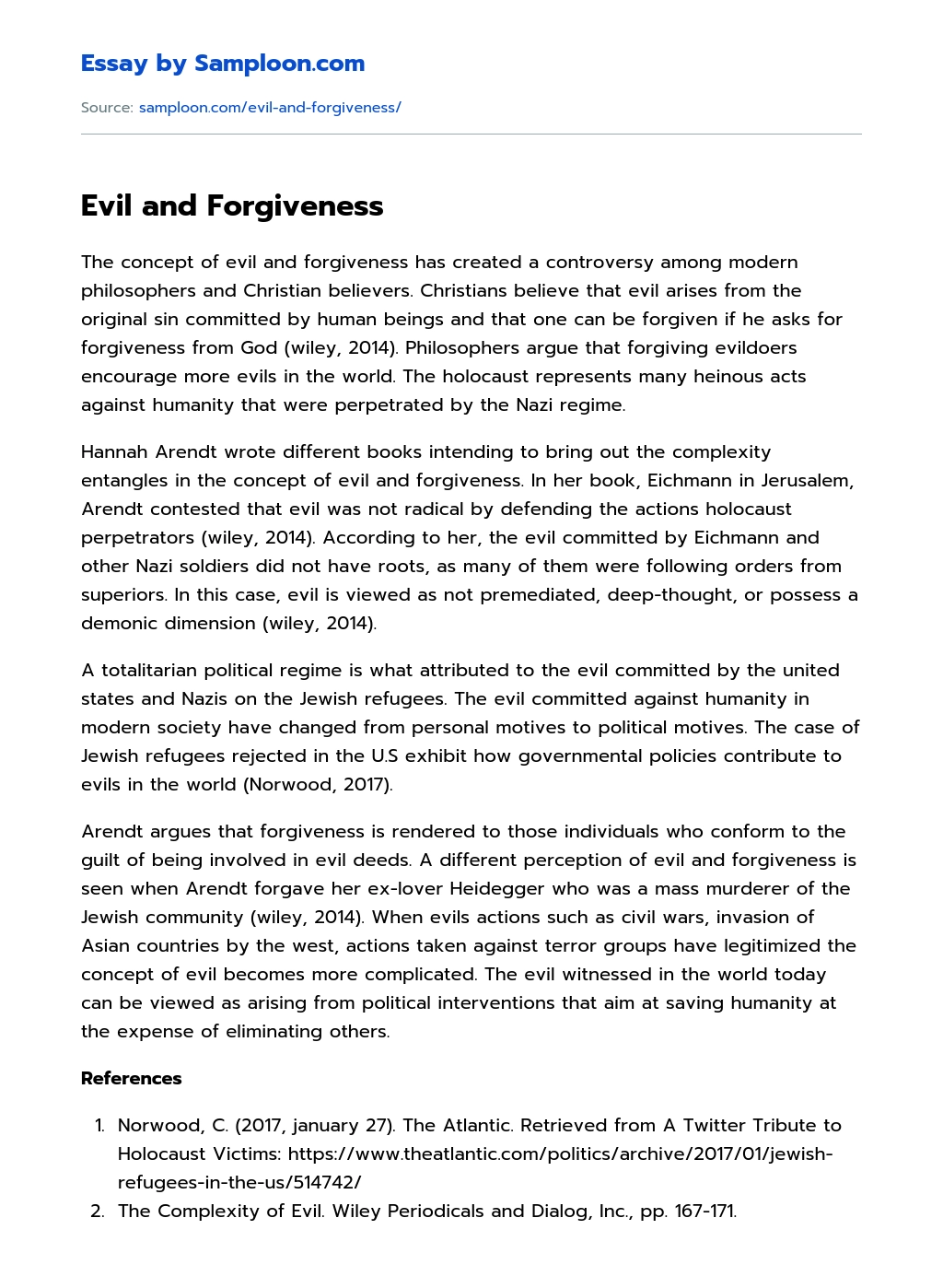 Evil and Forgiveness essay