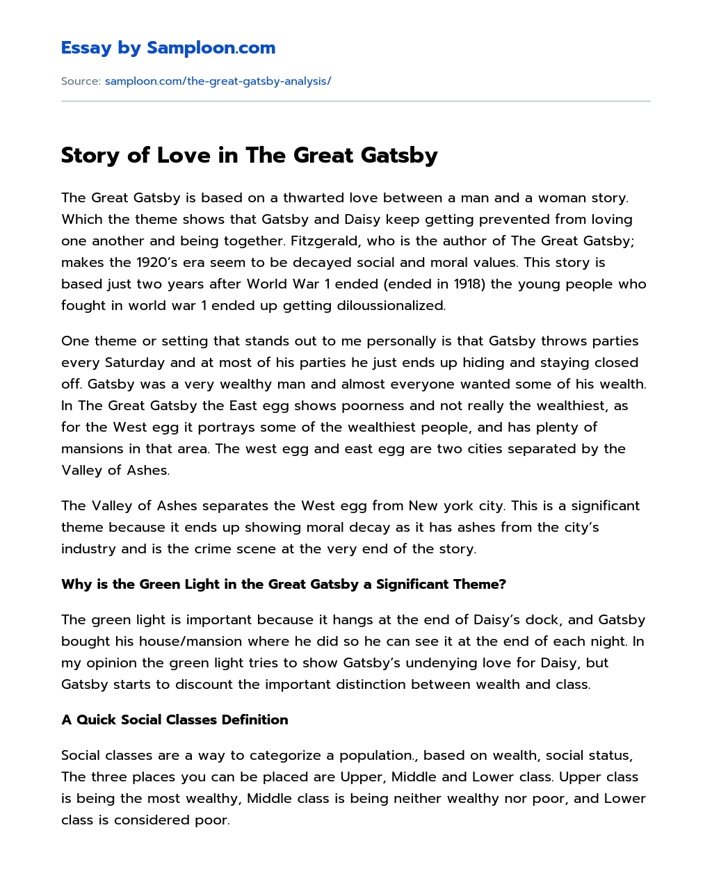 Story of Love in The Great Gatsby essay