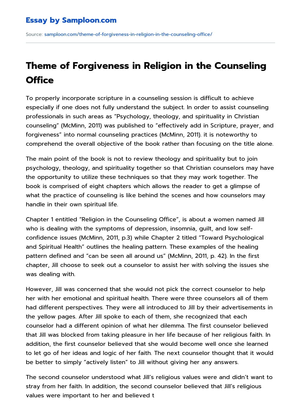 Theme of Forgiveness in Religion in the Counseling Office essay