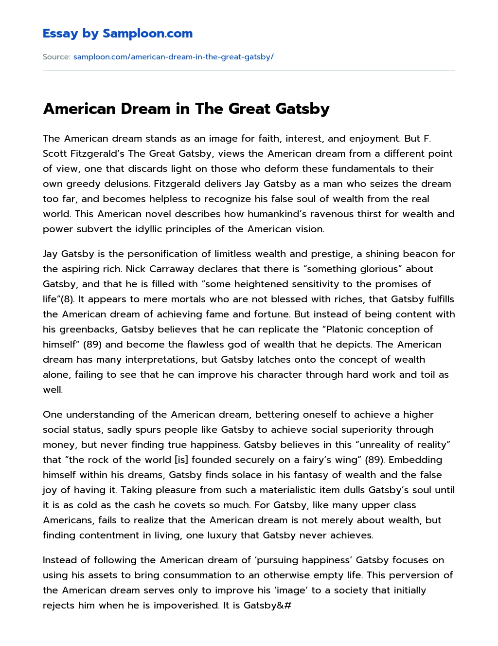 american dream essay great gatsby