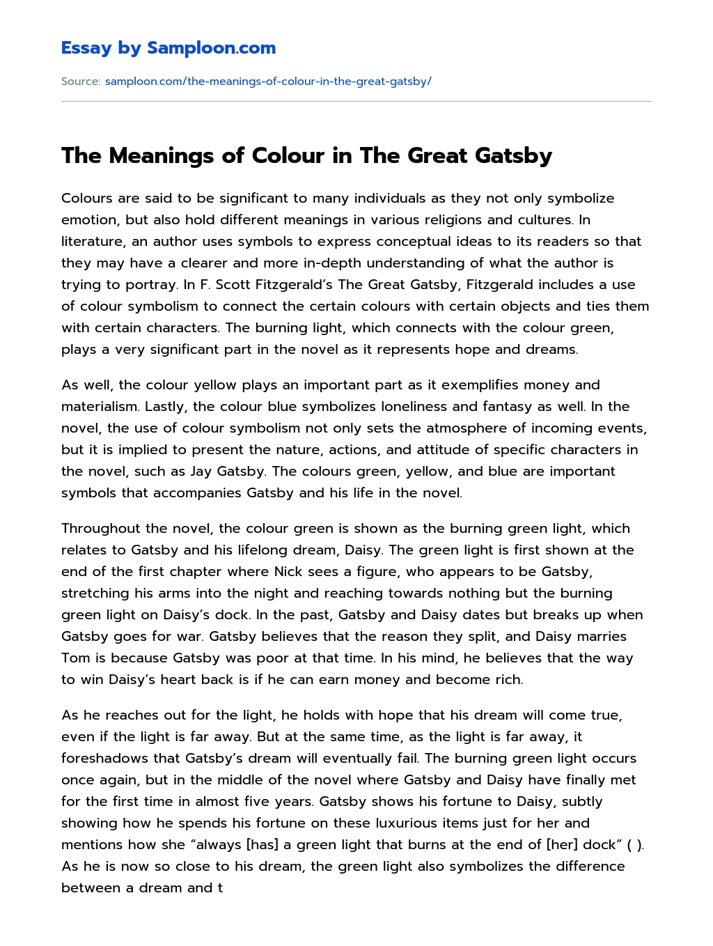 The Meanings of Colour in The Great Gatsby essay