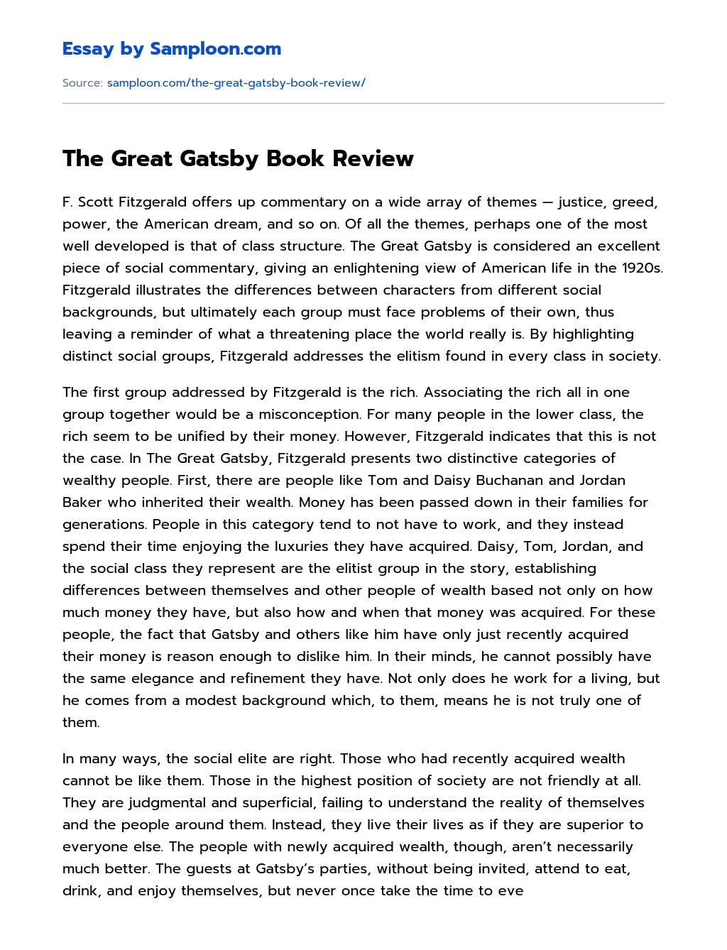 The Great Gatsby Book Review essay