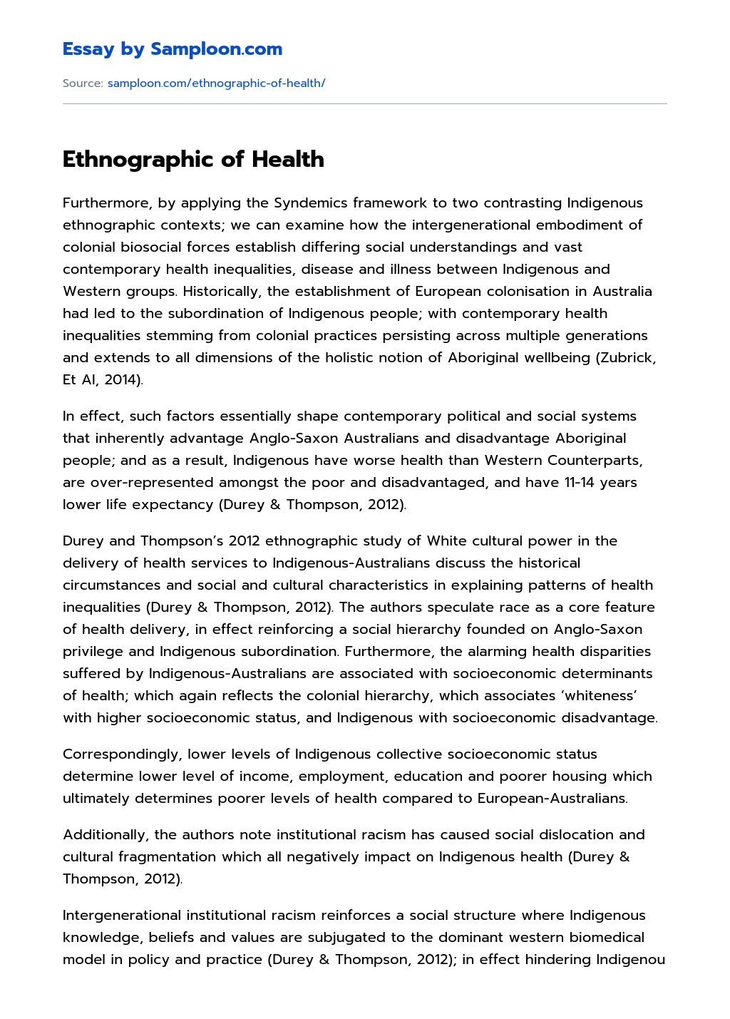 Ethnographic of Health essay