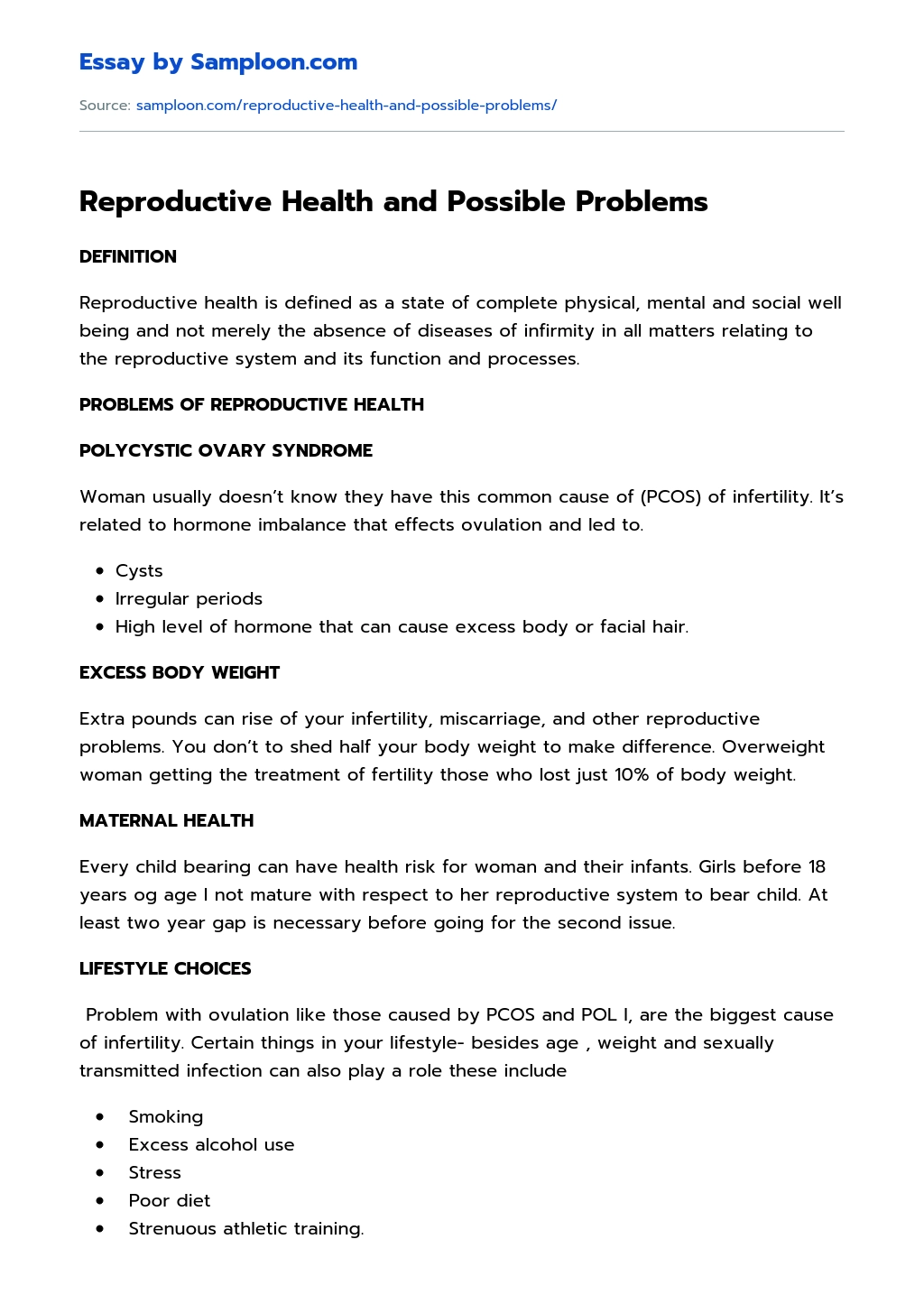 Reproductive Health and Possible Problems essay
