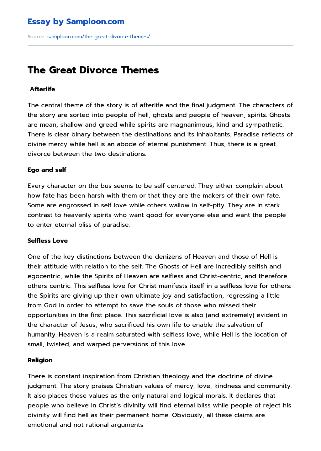 The Great Divorce Themes essay