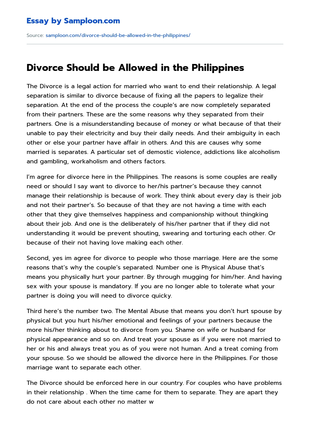 divorce argumentative essay tagalog