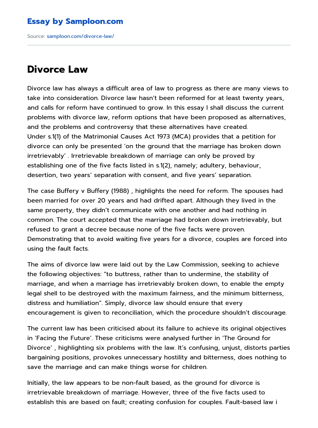 Divorce Law essay