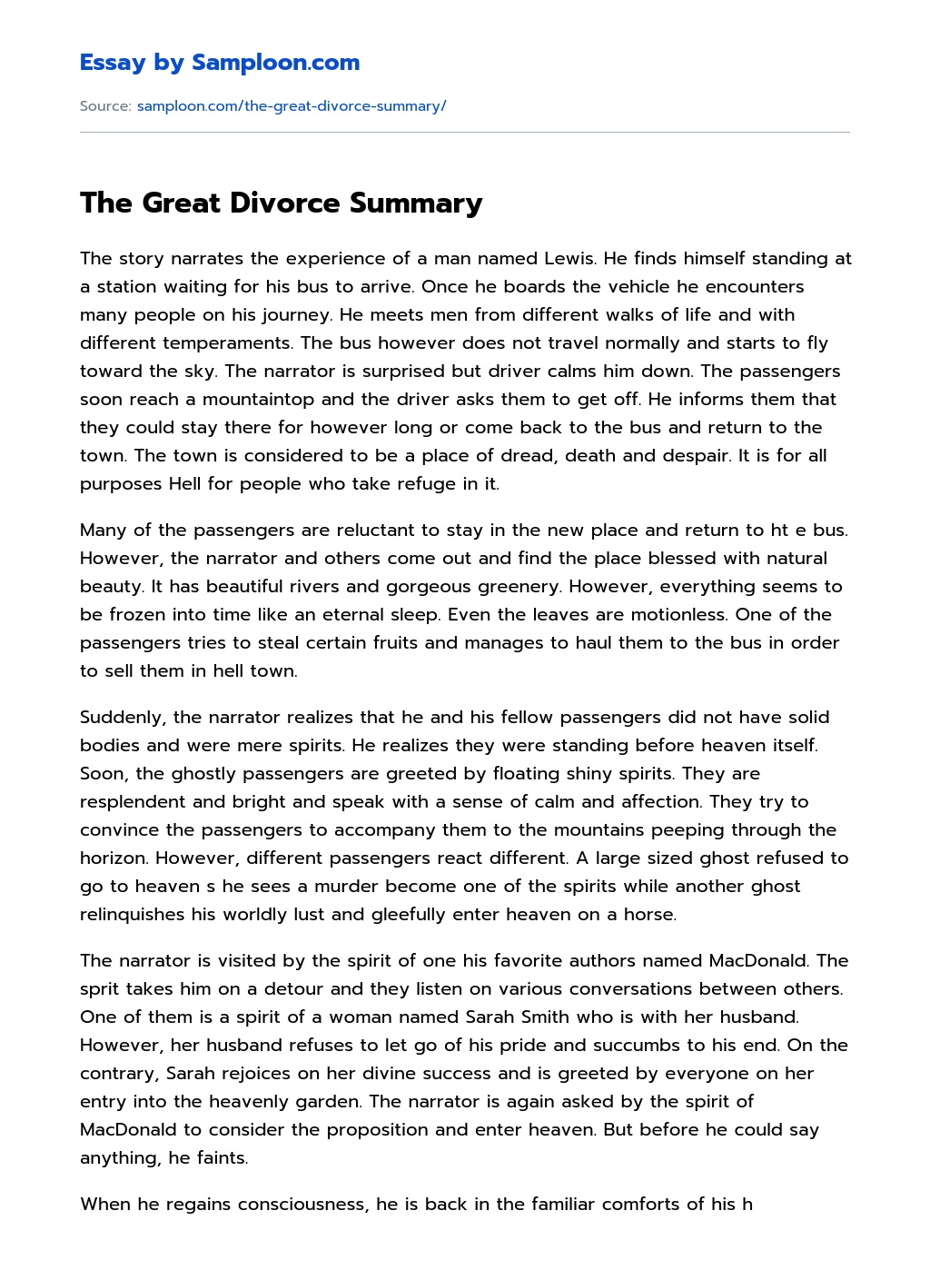 The Great Divorce Summary  essay
