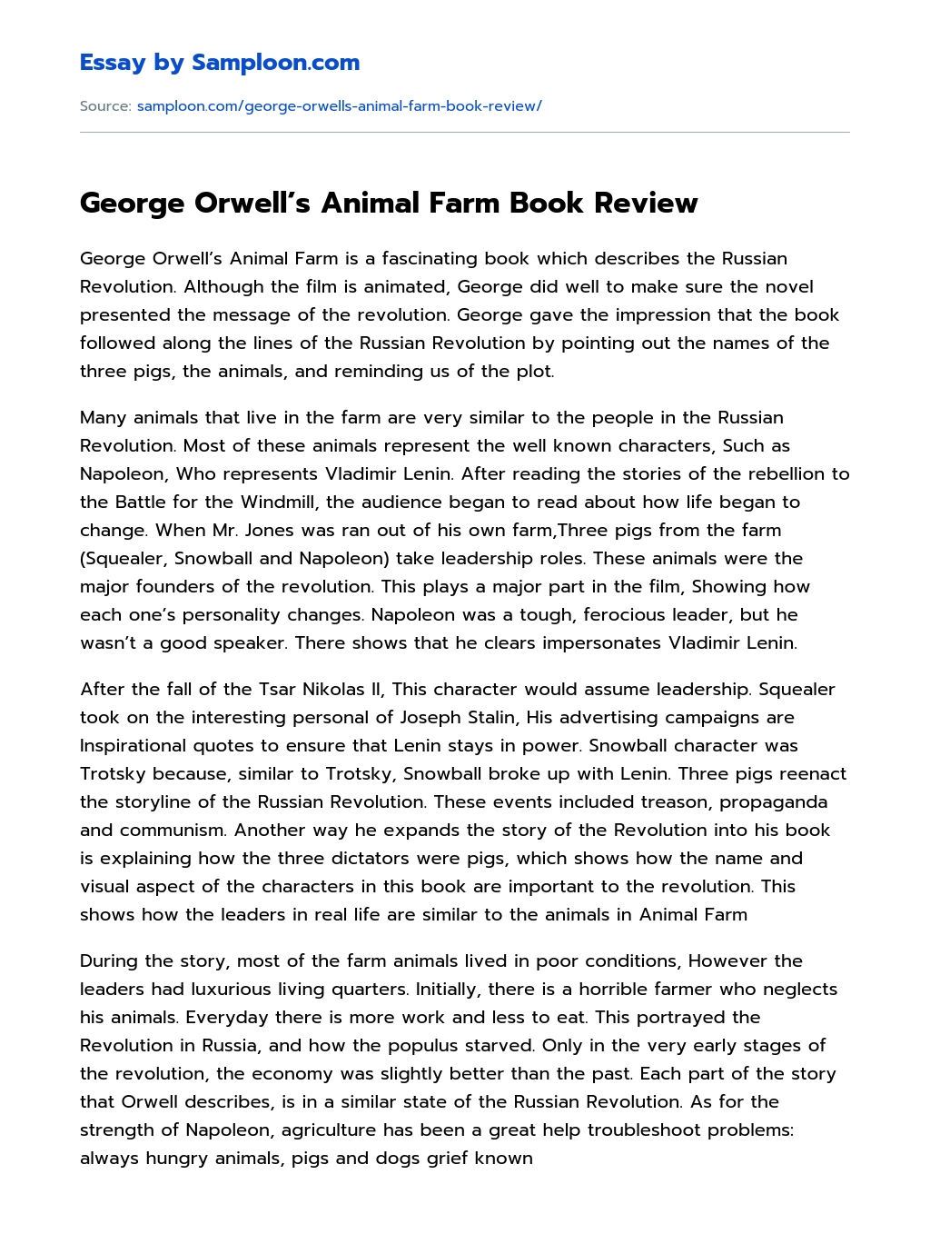 ≫ George Orwell's Animal Farm Book Review Free Essay Sample on 