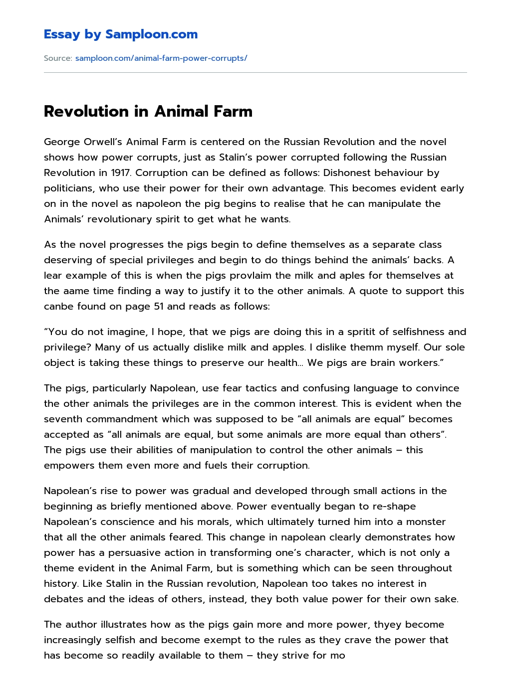 Revolution in Animal Farm Argumentative Essay essay