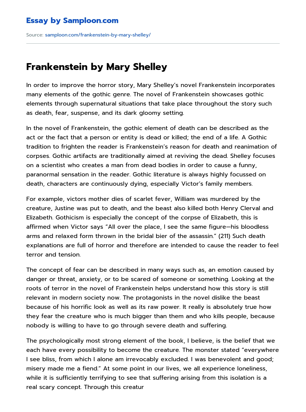 Frankenstein by Mary Shelley essay
