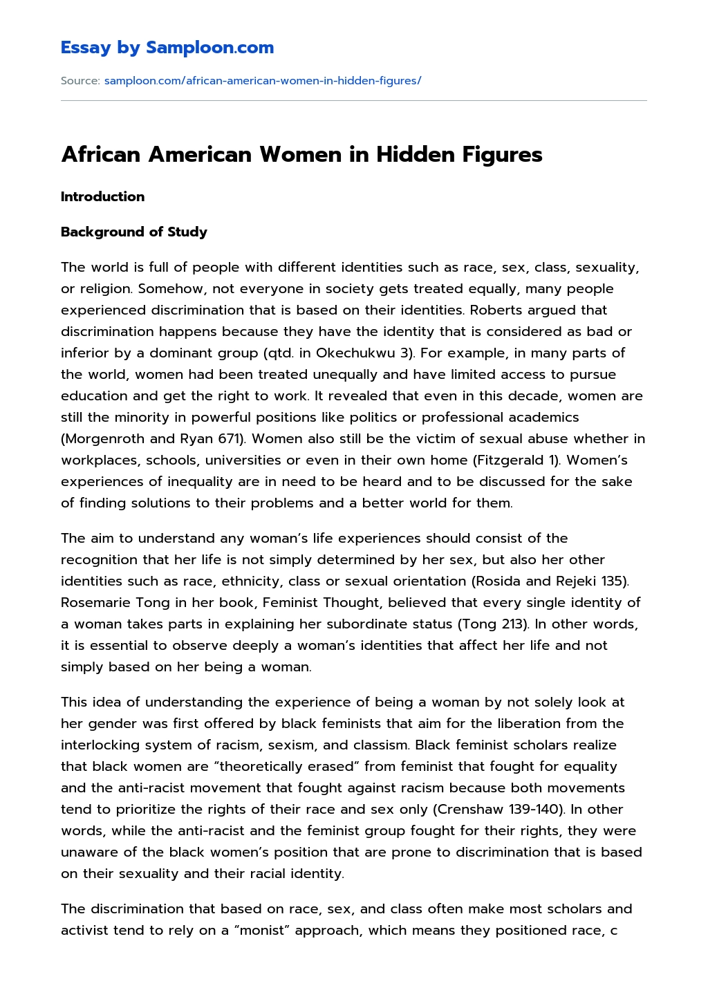 African American Women in Hidden Figures essay