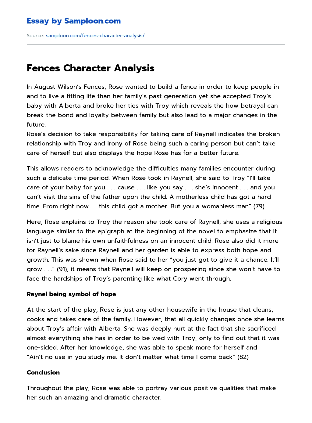 Fences Character Analysis essay