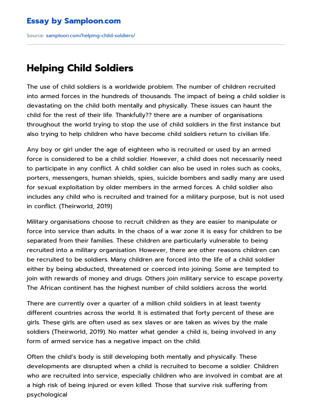 Helping Child Soldiers essay