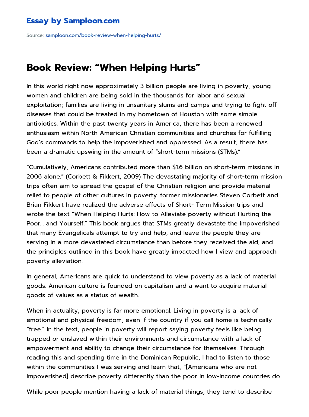 Book Review: “When Helping Hurts” essay