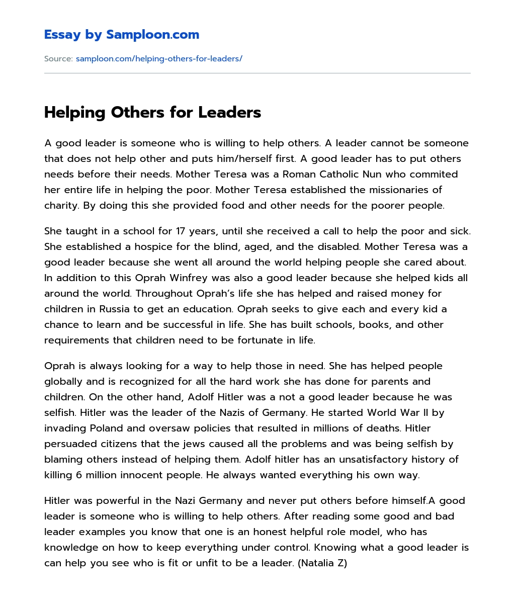 Helping Others for Leaders Personal Essay essay