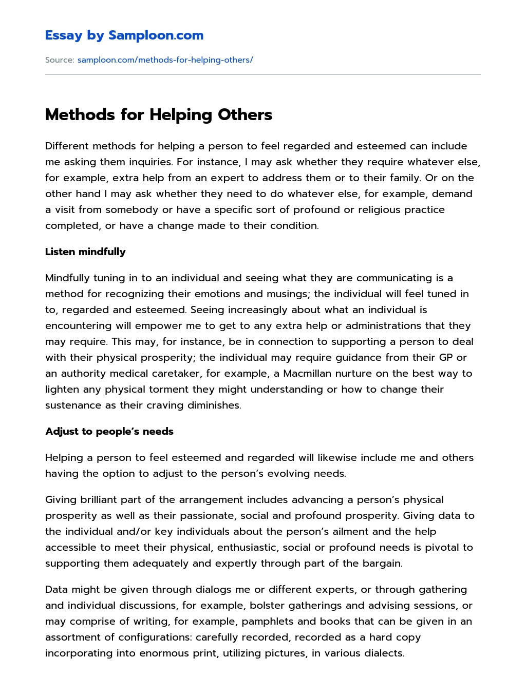 Methods for Helping Others essay