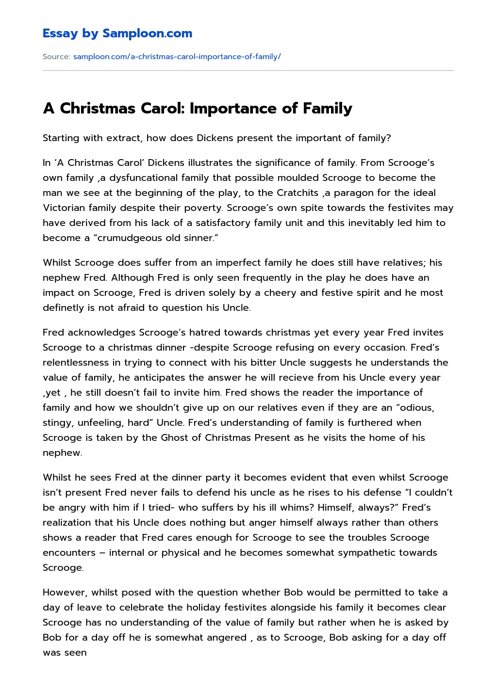 A Christmas Carol: Importance of Family Analytical Essay essay