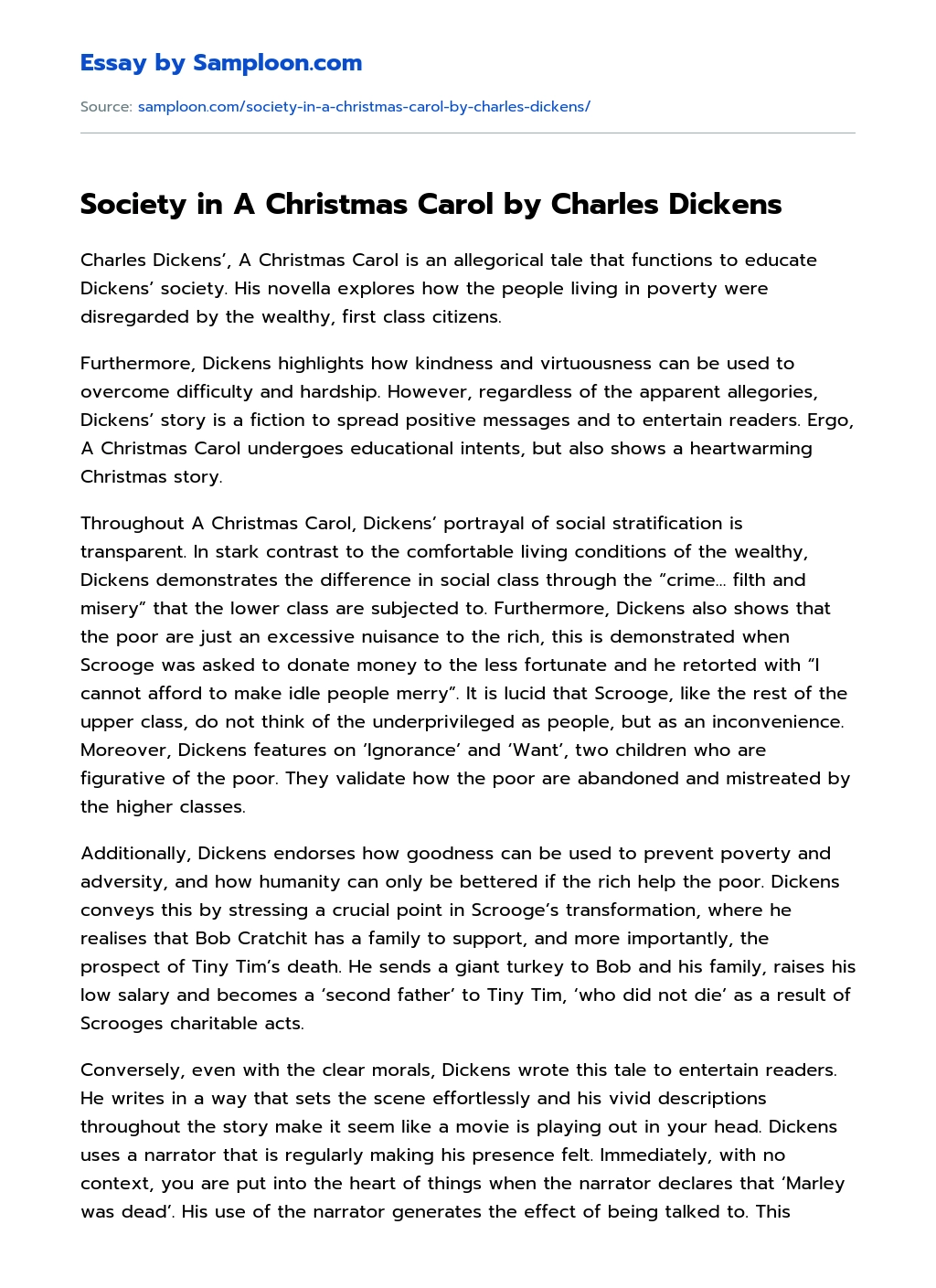 Society in A Christmas Carol by Charles Dickens essay