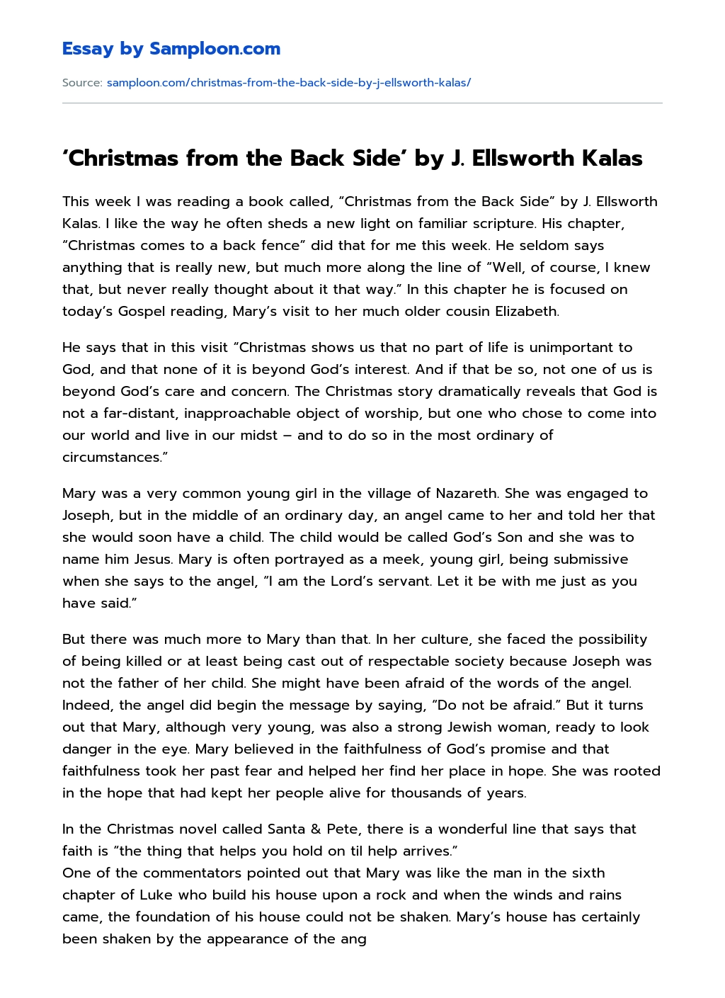 ‘Christmas from the Back Side’ by J. Ellsworth Kalas essay