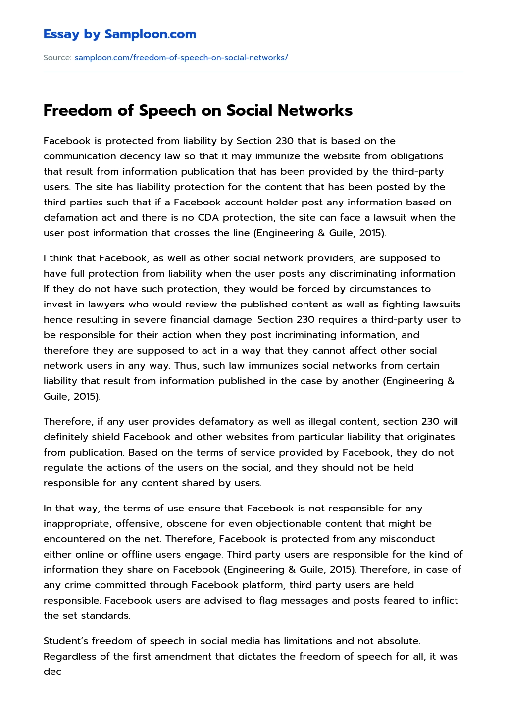 Freedom of Speech on Social Networks Review essay