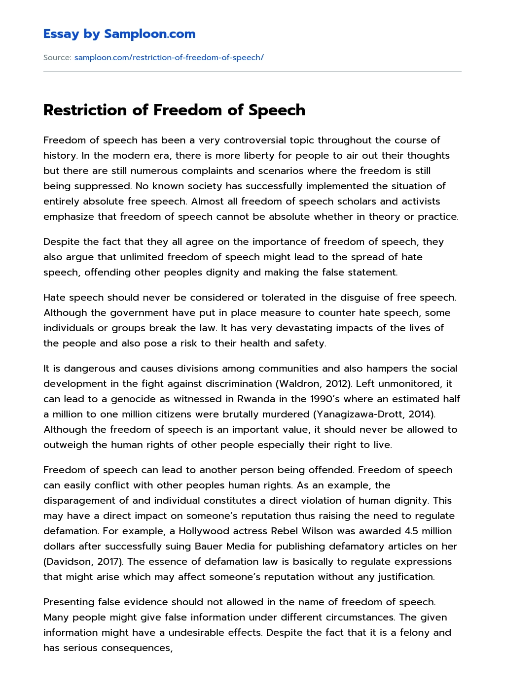 Restriction of Freedom of Speech essay