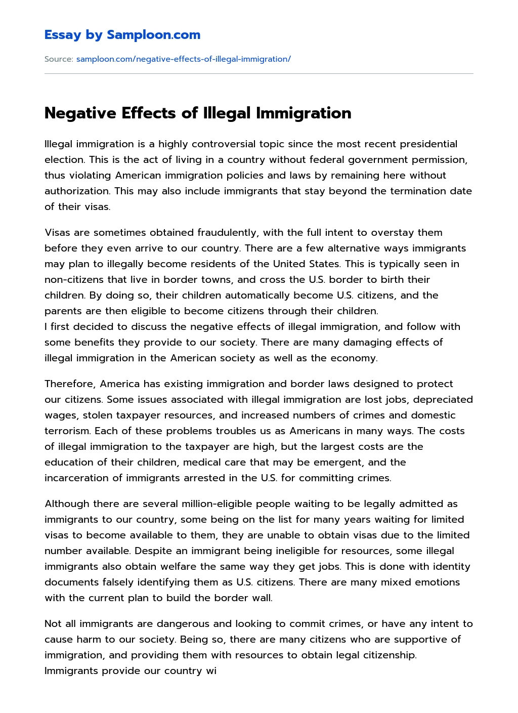 Negative Effects of Illegal Immigration essay