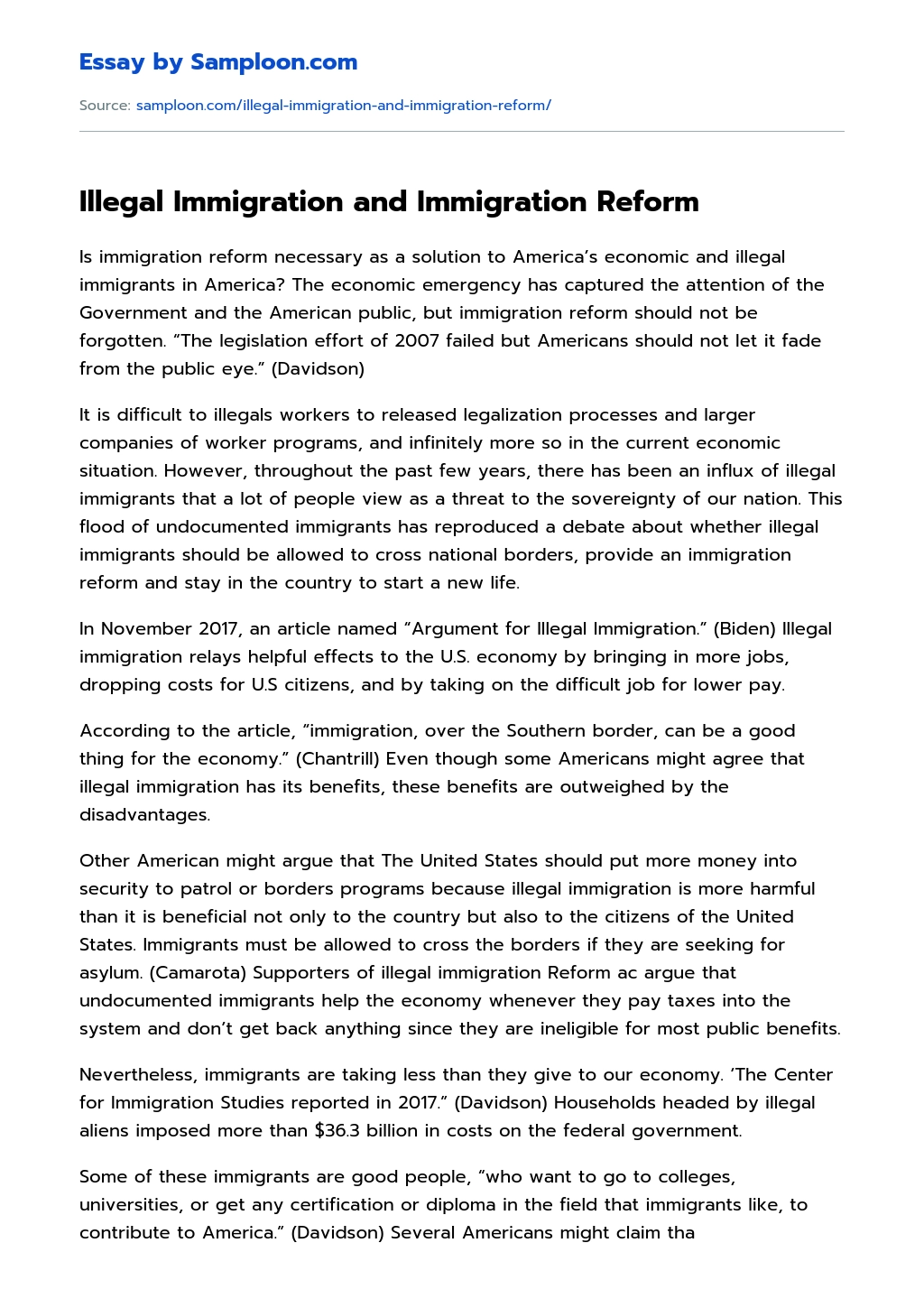 Illegal Immigration and Immigration Reform essay