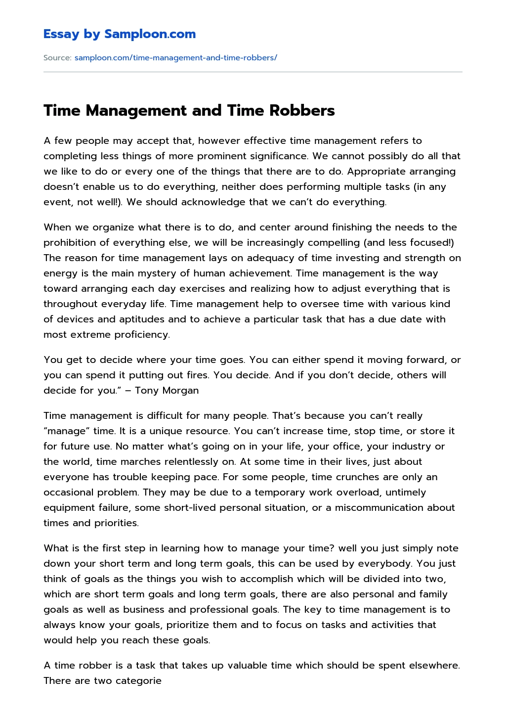 Time Management and Time Robbers essay