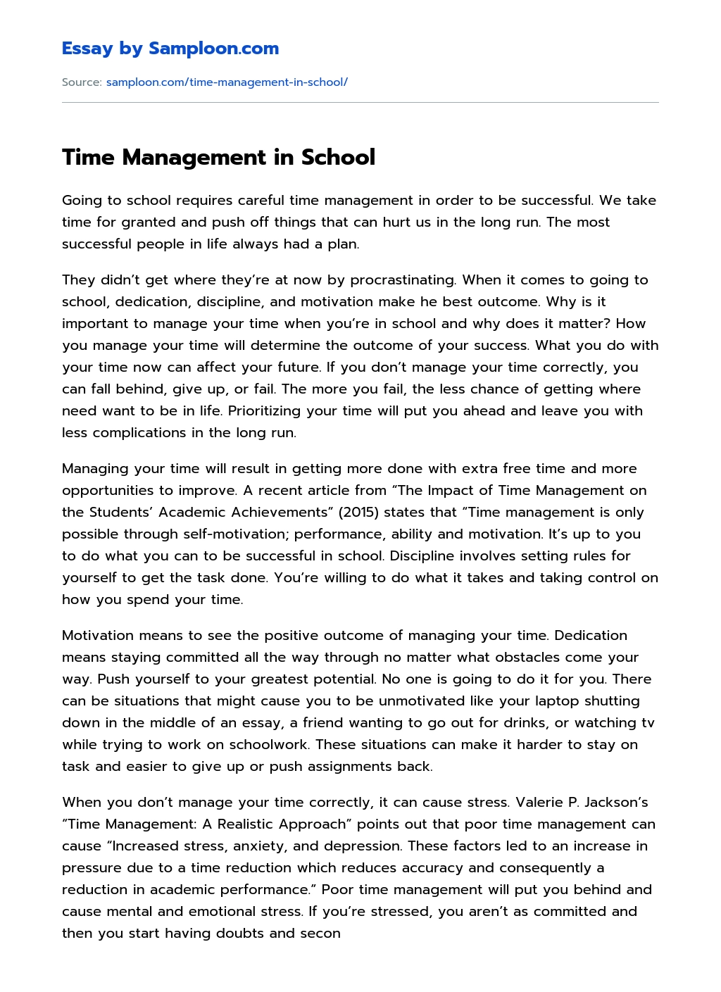 Time Management in School essay
