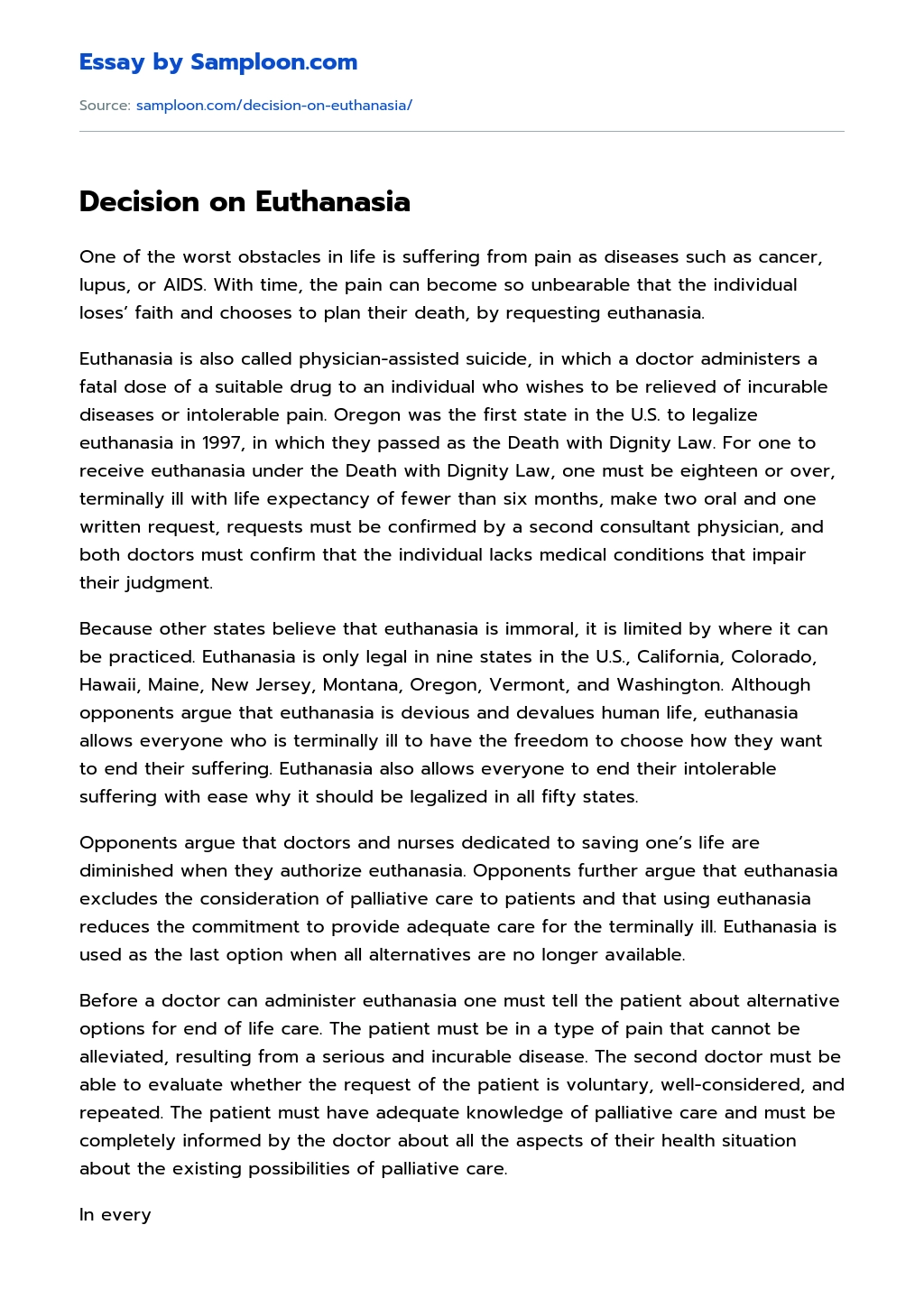 Decision on Euthanasia essay
