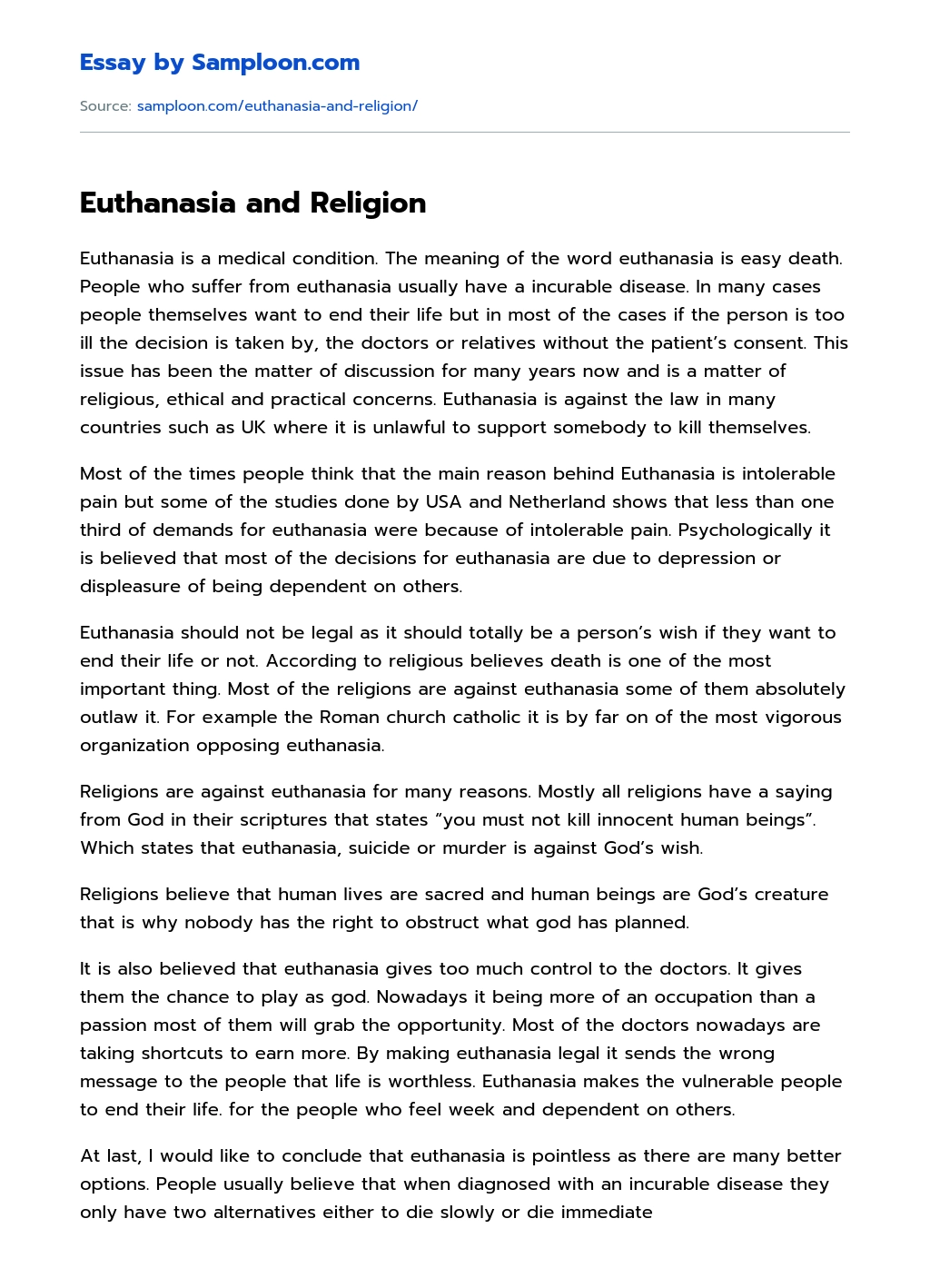 Euthanasia and Religion essay