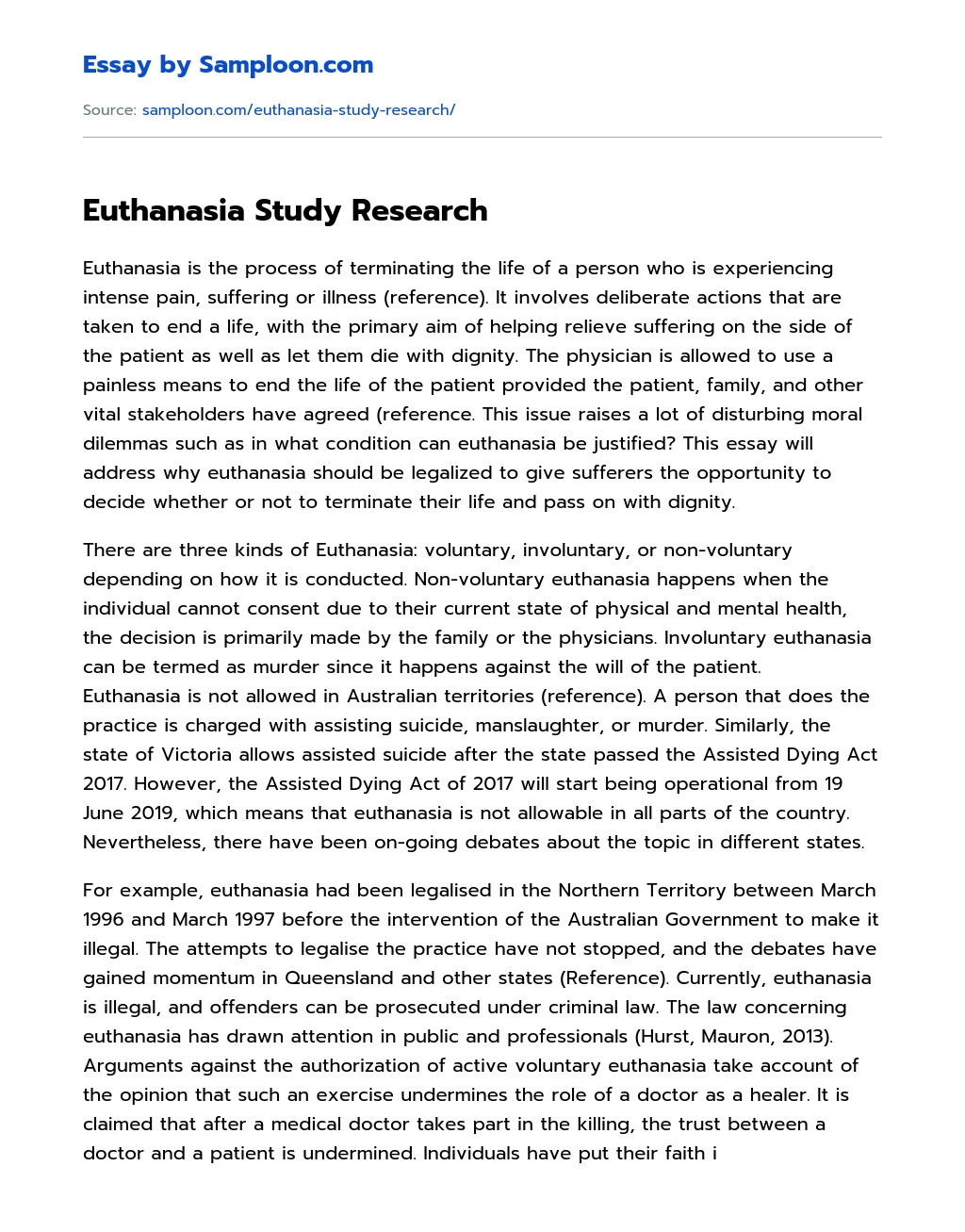 Euthanasia Study Research essay